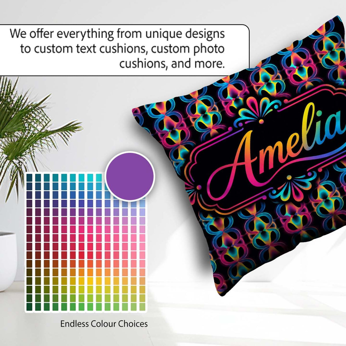 Custom Name Psychedelic Loop Gradient Geometric Seamless Pattern Square Filled Cushion Throw Pillow Sofa Bed Home Decor Zip Washable UK Made