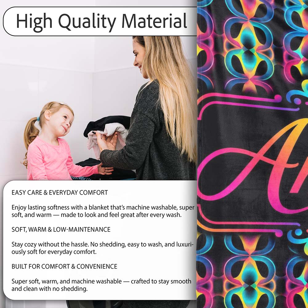 Retro Psychedelic Loop Gradient Geometric Seamless Pattern Lovely Personalised Custom Name Super Soft Fleece Blanket Bed Sofa Throw