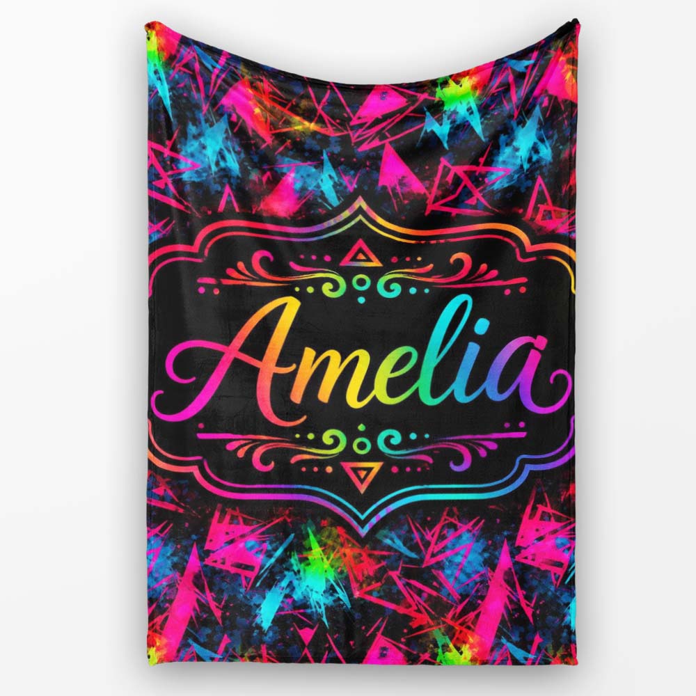 Colorful Neon Triangle Graffiti Abstract Seamless Pattern Lovely Personalised Custom Name Super Soft Fleece Blanket Bed Sofa Throw