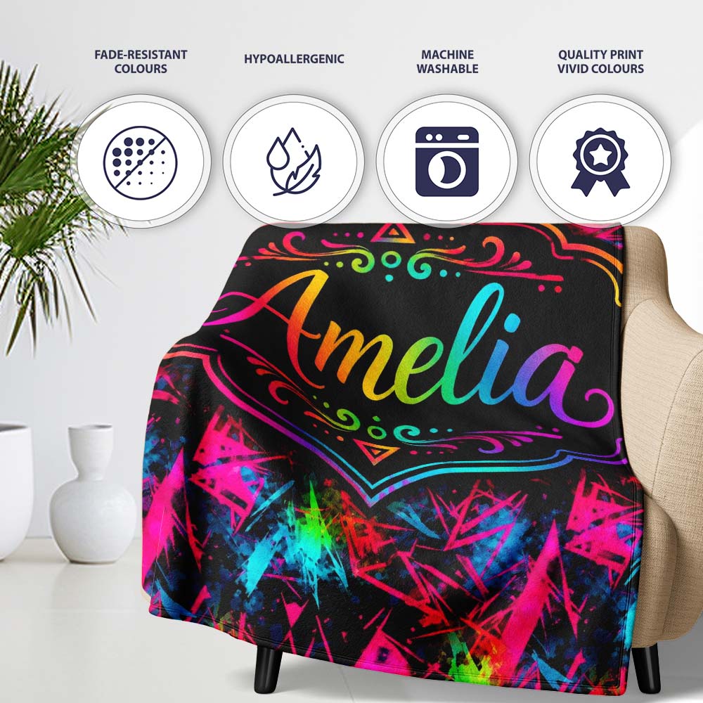 Colorful Neon Triangle Graffiti Abstract Seamless Pattern Lovely Personalised Custom Name Super Soft Fleece Blanket Bed Sofa Throw