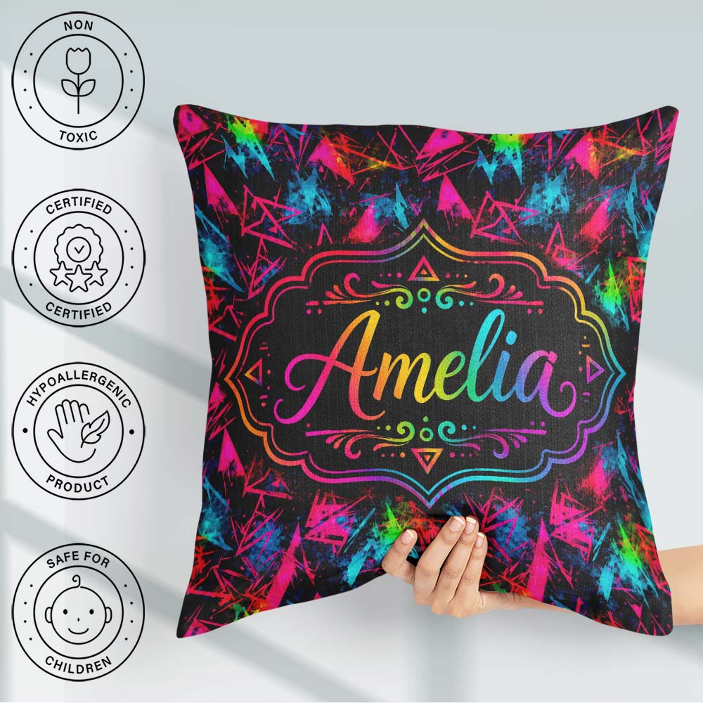Custom Name Colorful Triangle Graffiti Abstract Seamless Pattern Square Filled Cushion Throw Pillow Sofa Bed Home Decor Zip Washable UK Made