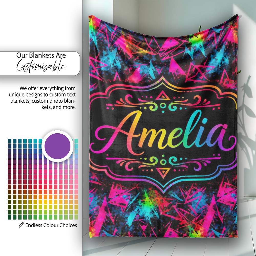 Colorful Neon Triangle Graffiti Abstract Seamless Pattern Lovely Personalised Custom Name Super Soft Fleece Blanket Bed Sofa Throw