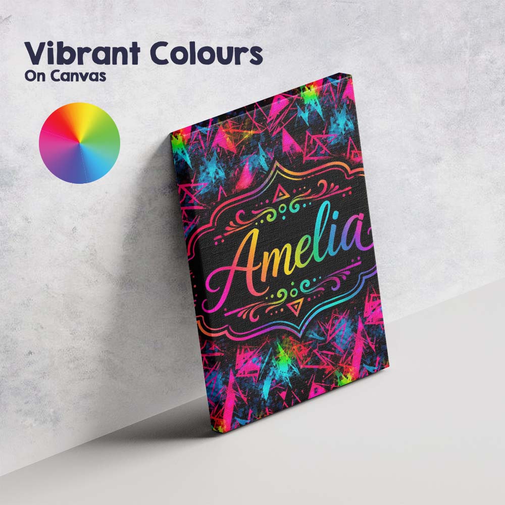 Personalised Name Colorful Neon Triangle Custom Unique Gift Idea Elegant Feature Canvas Wall Art Print Decor Picture Ready to Hang