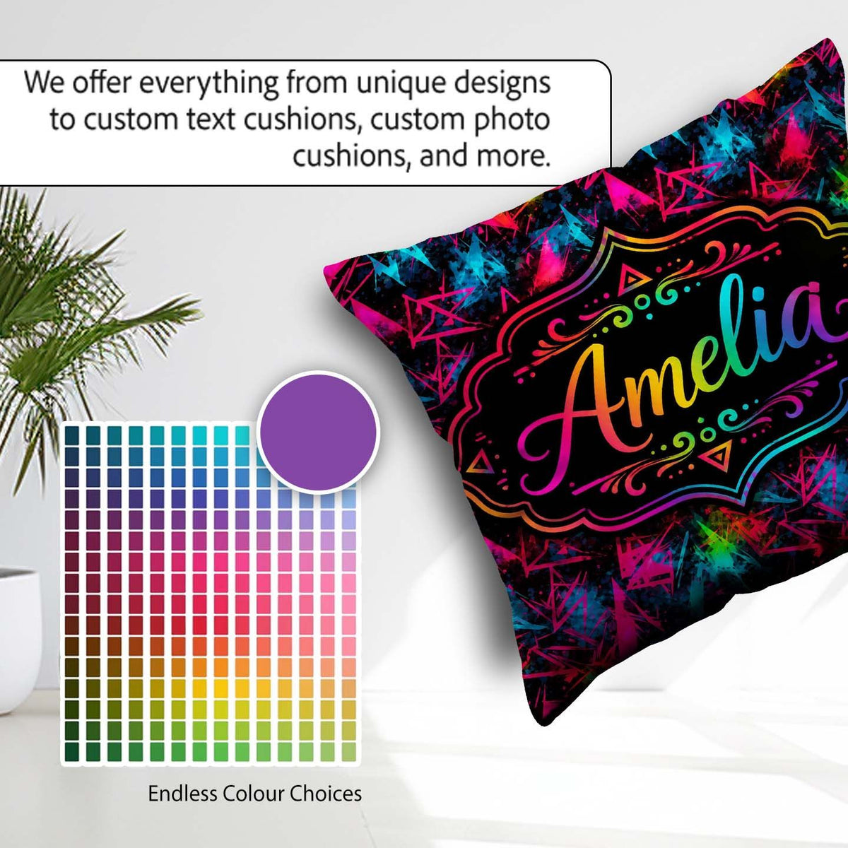 Custom Name Colorful Triangle Graffiti Abstract Seamless Pattern Square Filled Cushion Throw Pillow Sofa Bed Home Decor Zip Washable UK Made