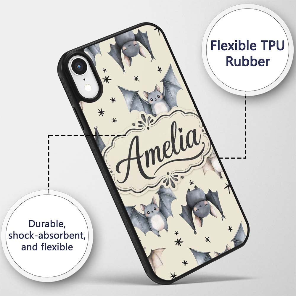 Cute Watercolor Bats and Stars Seamless Pattern Custom Name Protective Phone Case Mobile Cover Durable Everyday Smartphone Shock Resistant