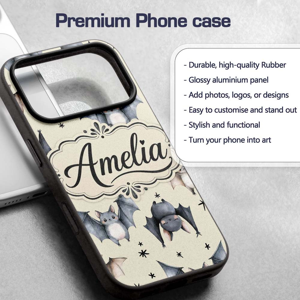 Cute Watercolor Bats and Stars Seamless Pattern Custom Name Protective Phone Case Mobile Cover Durable Everyday Smartphone Shock Resistant