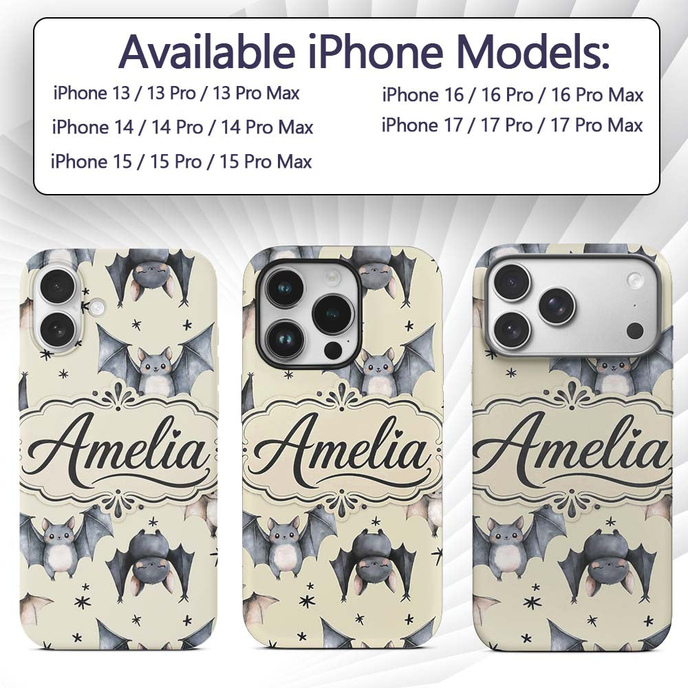 Cute Watercolor Bats and Stars Seamless Pattern Custom Name Protective Phone Case Mobile Cover Durable Everyday Smartphone Shock Resistant