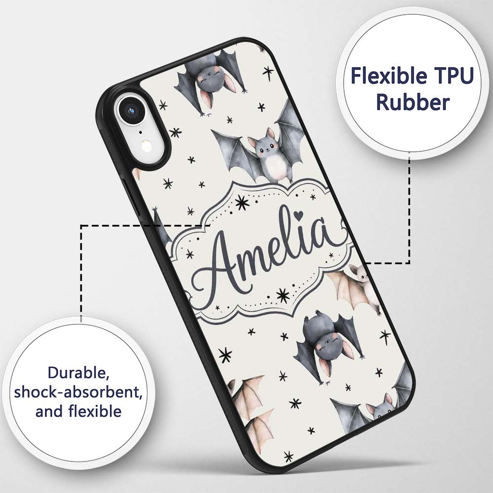 Cute Watercolor Bats and Stars Seamless Pattern Custom Name Protective Phone Case Mobile Cover Durable Everyday Smartphone Shock Resistant