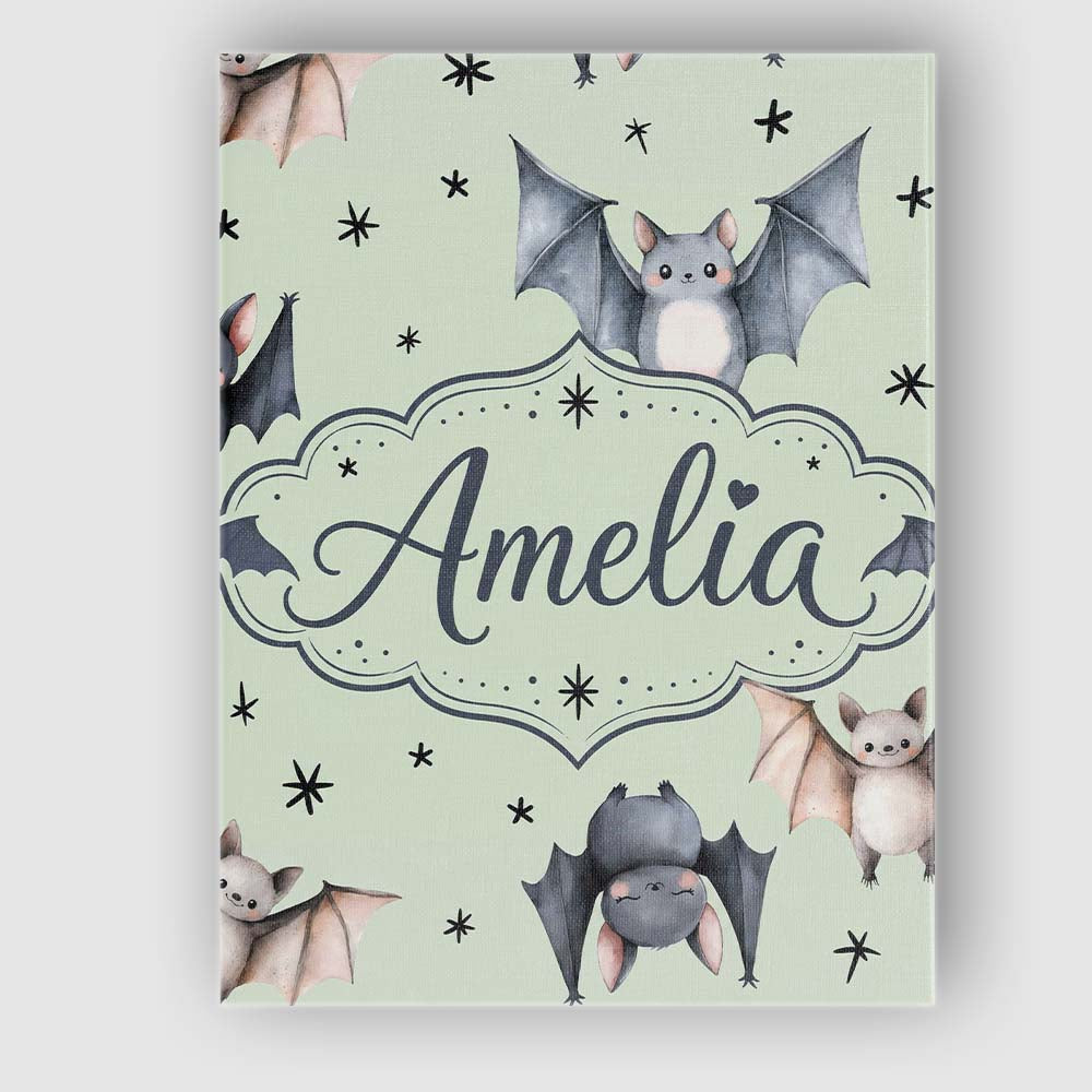 Personalised Name Cute Watercolor Bats and Custom Unique Gift Idea Elegant Feature Canvas Wall Art Print Decor Picture Ready to Hang