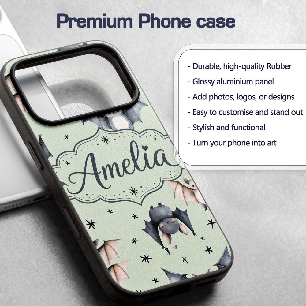 Cute Watercolor Bats and Stars Seamless Pattern Custom Name Protective Phone Case Mobile Cover Durable Everyday Smartphone Shock Resistant