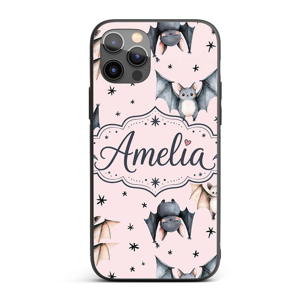 Cute Watercolor Bats and Stars Seamless Pattern Custom Name Protective Phone Case Mobile Cover Durable Everyday Smartphone Shock Resistant