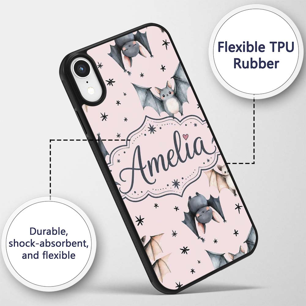 Cute Watercolor Bats and Stars Seamless Pattern Custom Name Protective Phone Case Mobile Cover Durable Everyday Smartphone Shock Resistant