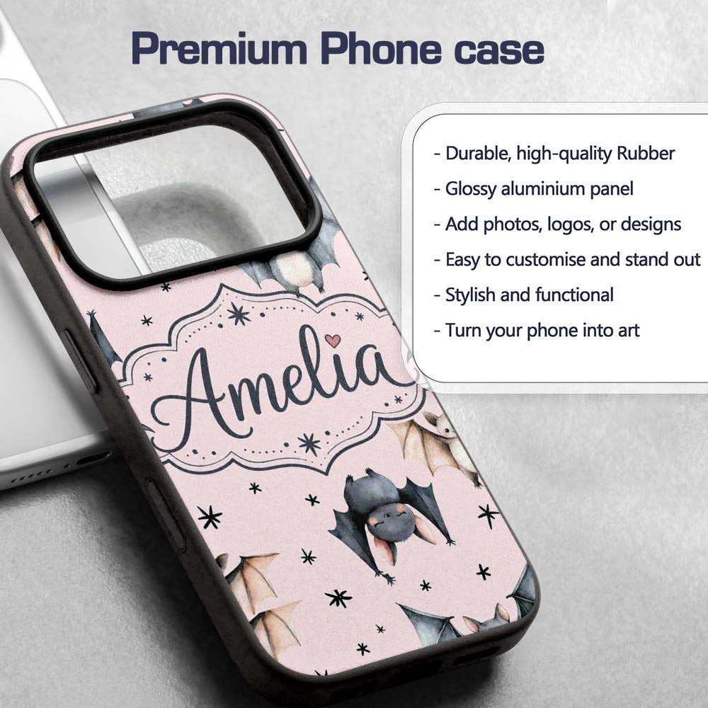 Cute Watercolor Bats and Stars Seamless Pattern Custom Name Protective Phone Case Mobile Cover Durable Everyday Smartphone Shock Resistant