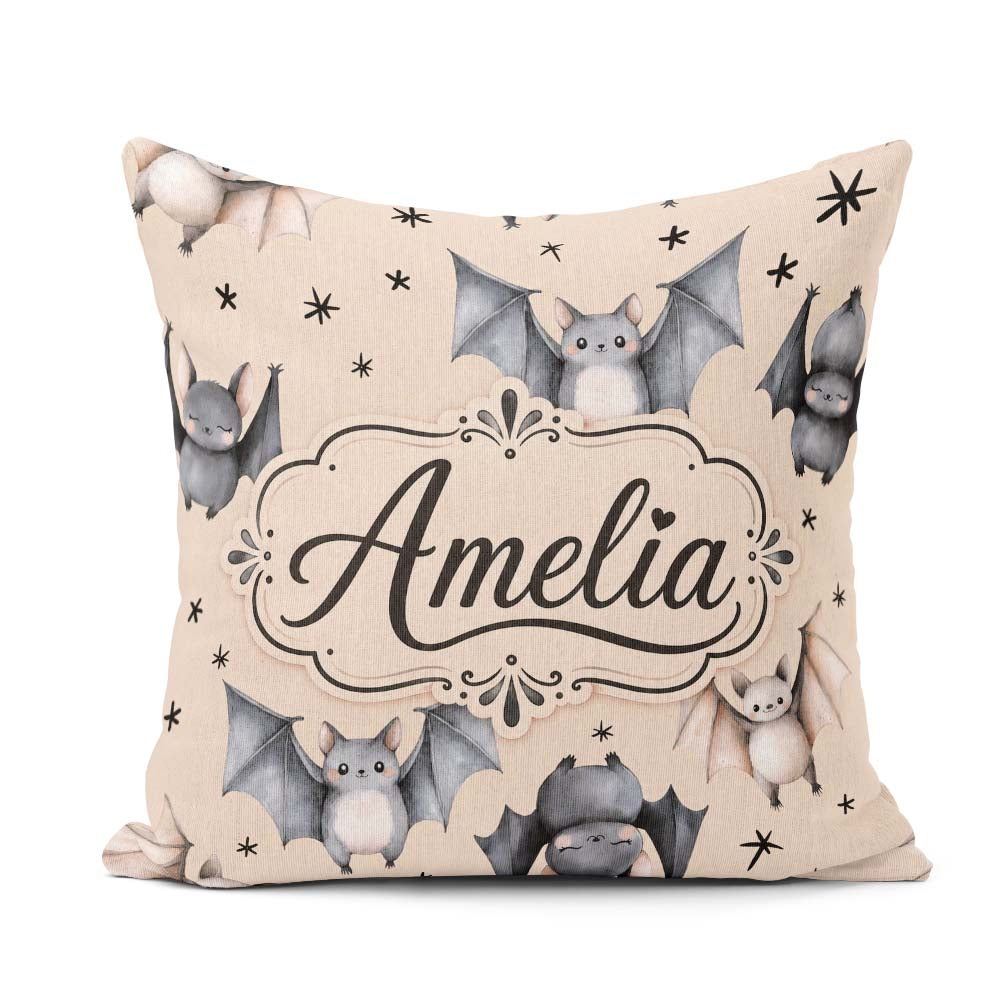 Custom Name Cute Watercolor Bats and Stars Seamless Pattern Pale Square Filled Cushion Throw Pillow Sofa Bed Home Decor Zip Washable UK Made