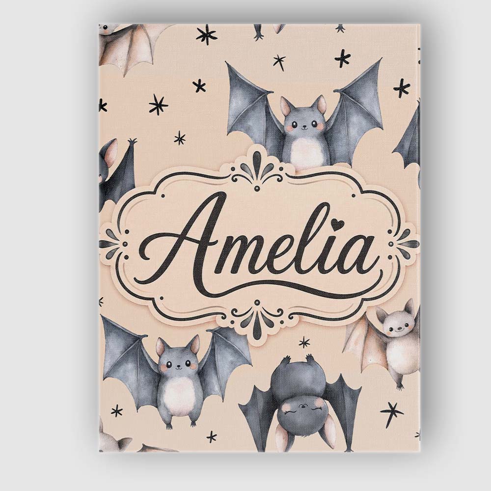 Personalised Name Cute Watercolor Bats and Custom Unique Gift Idea Elegant Feature Canvas Wall Art Print Decor Picture Ready to Hang