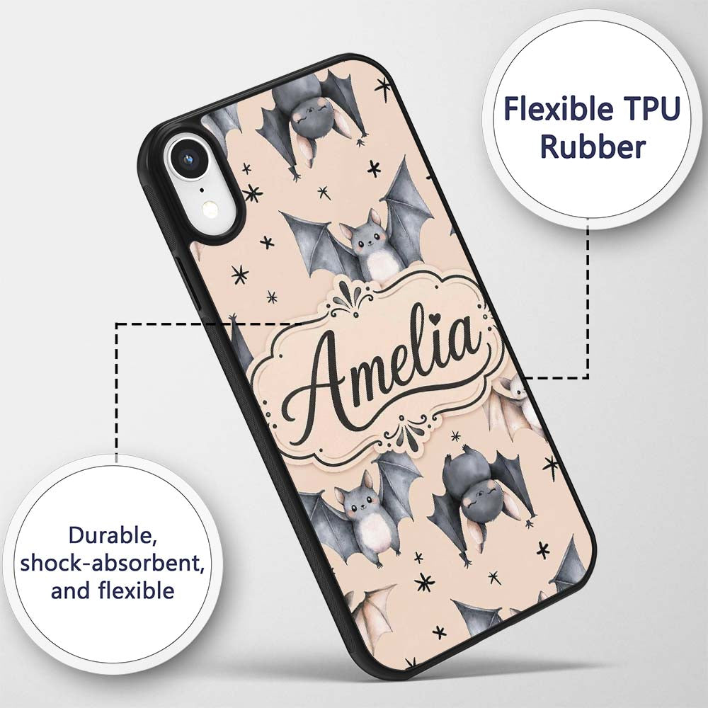 Cute Watercolor Bats and Stars Seamless Pattern Custom Name Protective Phone Case Mobile Cover Durable Everyday Smartphone Shock Resistant