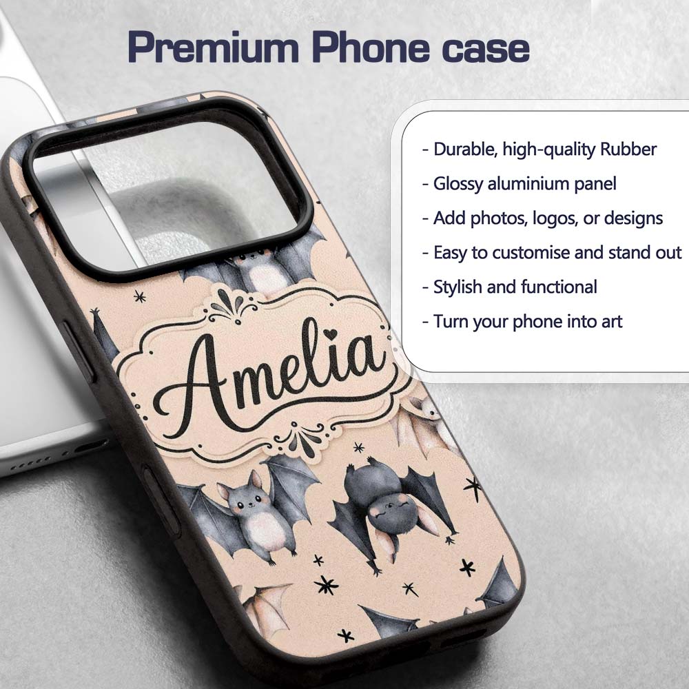 Cute Watercolor Bats and Stars Seamless Pattern Custom Name Protective Phone Case Mobile Cover Durable Everyday Smartphone Shock Resistant