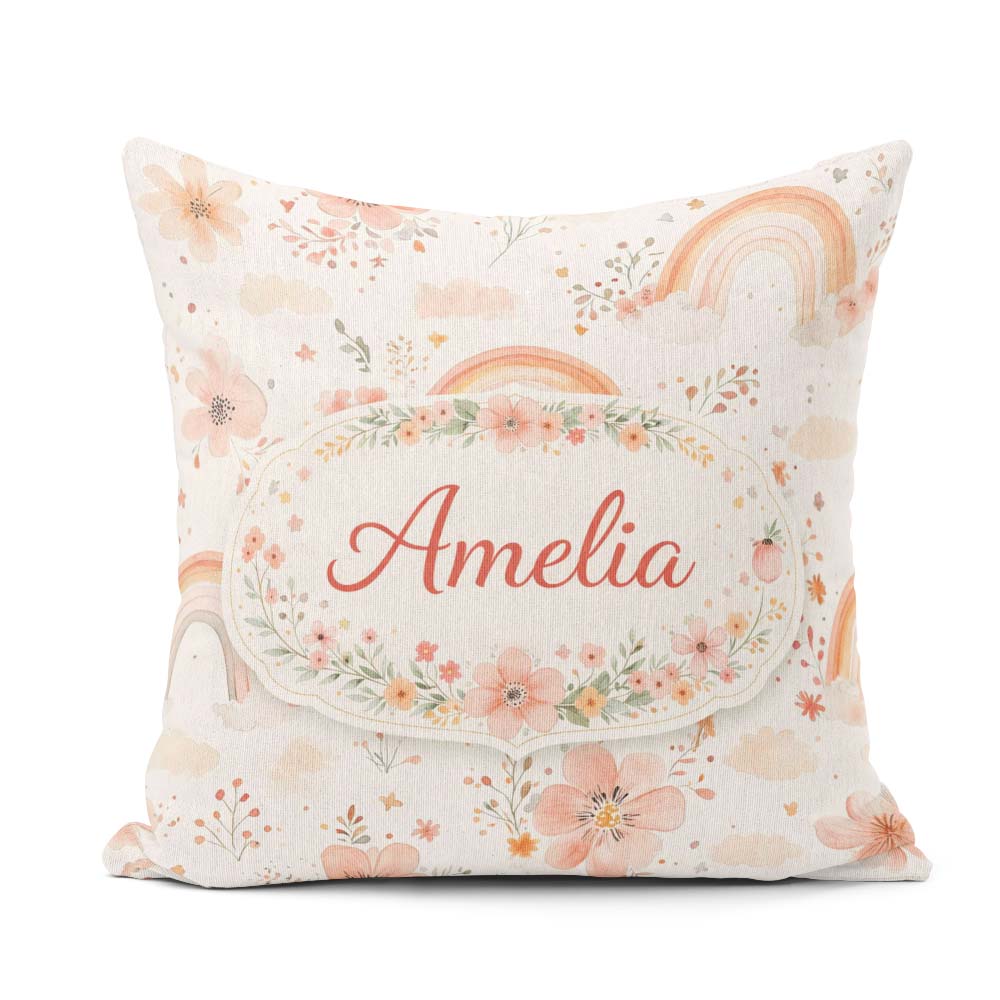 Custom Name Pastel Rainbow Nursery Pattern Seamless Watercolour Square Filled Cushion Throw Pillow Sofa Bed Home Decor Zip Washable UK Made