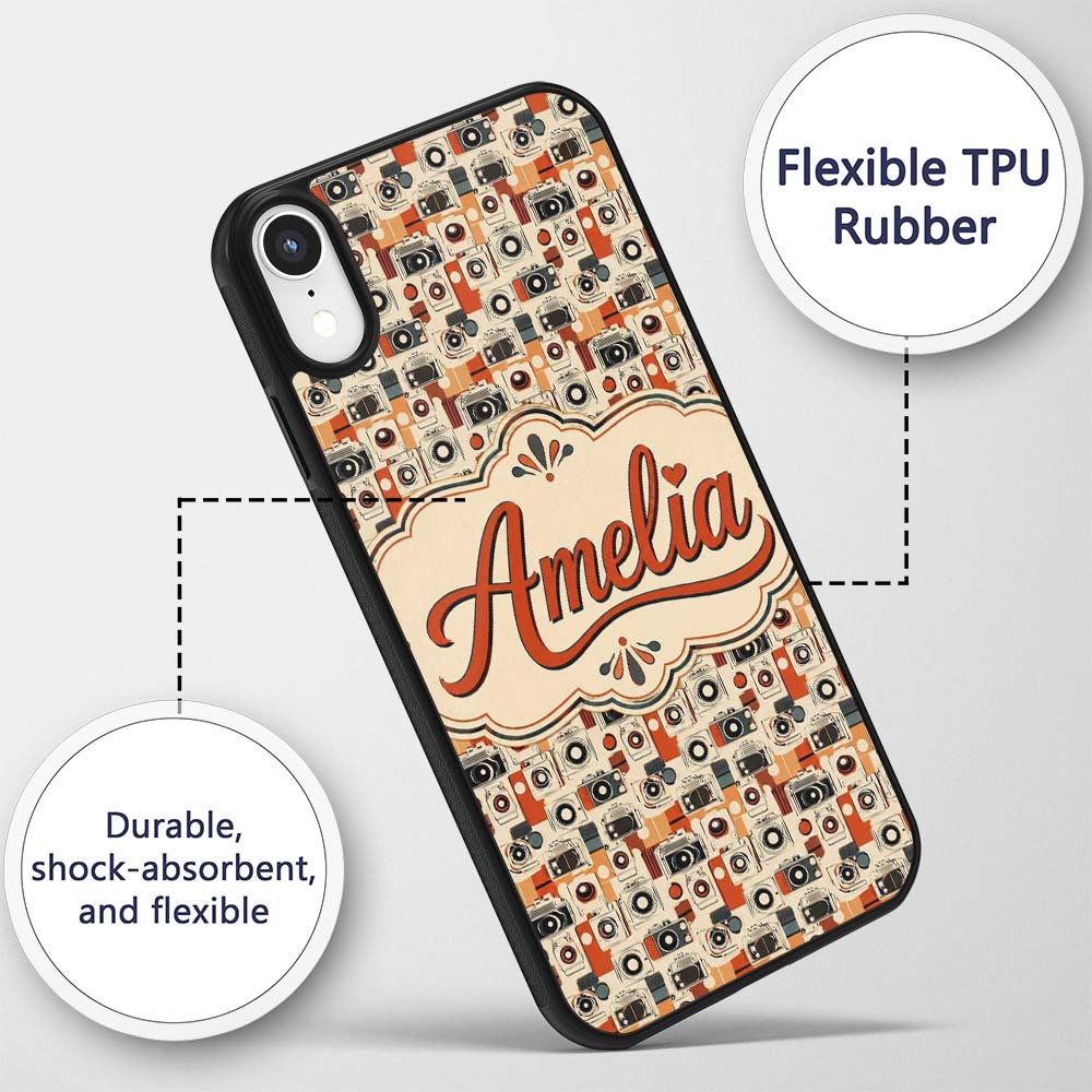 Mid Century Modern Abstract Camera Printed Design Custom Name Protective Phone Case Mobile Cover Durable Everyday Smartphone Shock Resistant