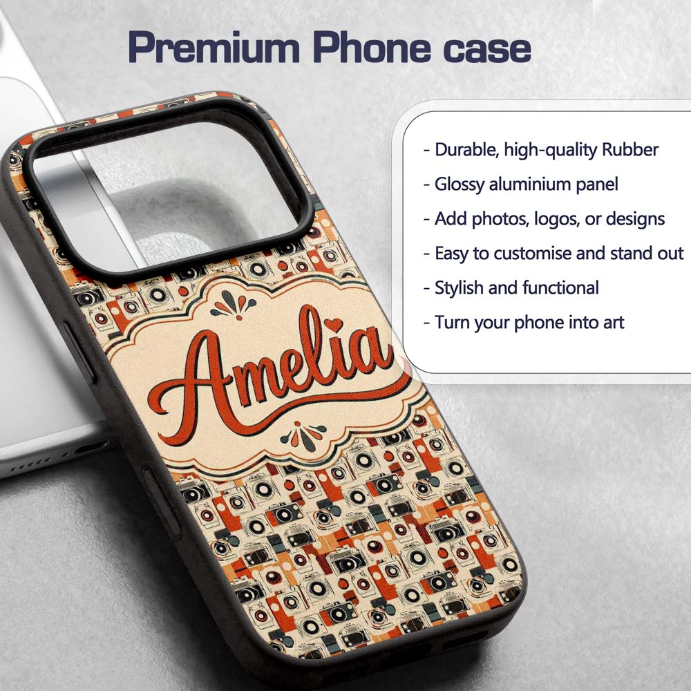 Mid Century Modern Abstract Camera Printed Design Custom Name Protective Phone Case Mobile Cover Durable Everyday Smartphone Shock Resistant
