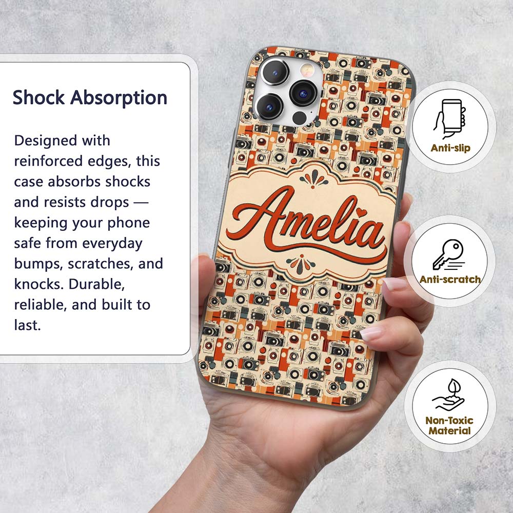 Mid Century Modern Abstract Camera Printed Design Custom Name Protective Phone Case Mobile Cover Durable Everyday Smartphone Shock Resistant
