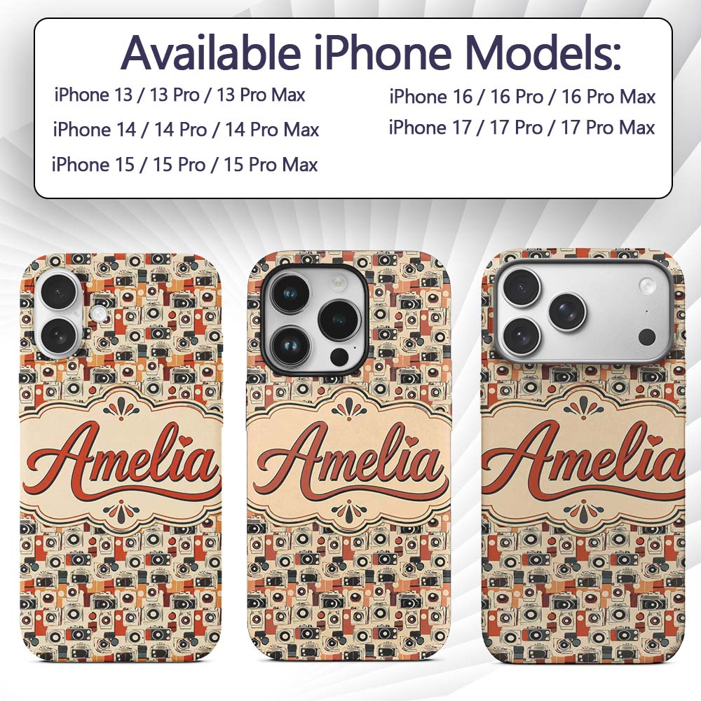 Mid Century Modern Abstract Camera Printed Design Custom Name Protective Phone Case Mobile Cover Durable Everyday Smartphone Shock Resistant