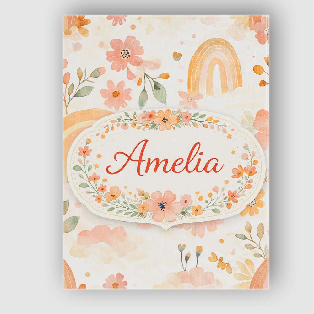 Personalised Name Warm Rainbow Floral Boho Style Seamless Watercolour Custom Home Unique Canvas Wall Art Print Decor Picture Ready to Hang