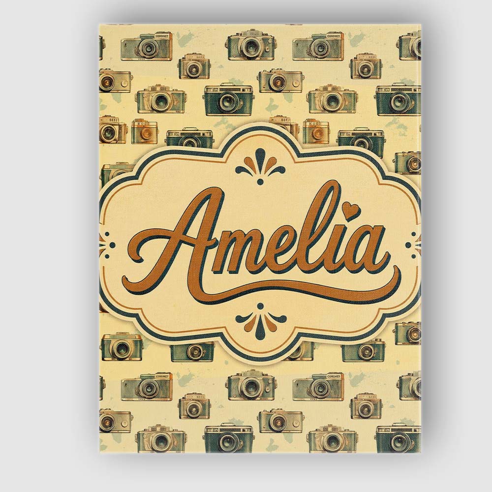 Personalised Name Retro Camera and Film Custom Modern Room Accent Elegant Feature Canvas Wall Art Print Decor Picture Ready to Hang