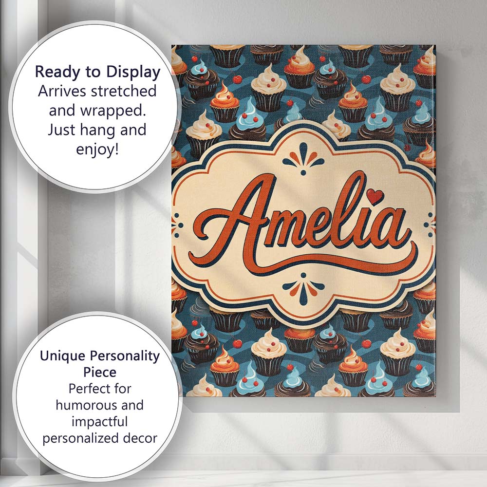 Personalised Name Cupcake Dessert Seamless Custom Unique Gift Idea Elegant Feature Canvas Wall Art Print Decor Picture Ready to Hang