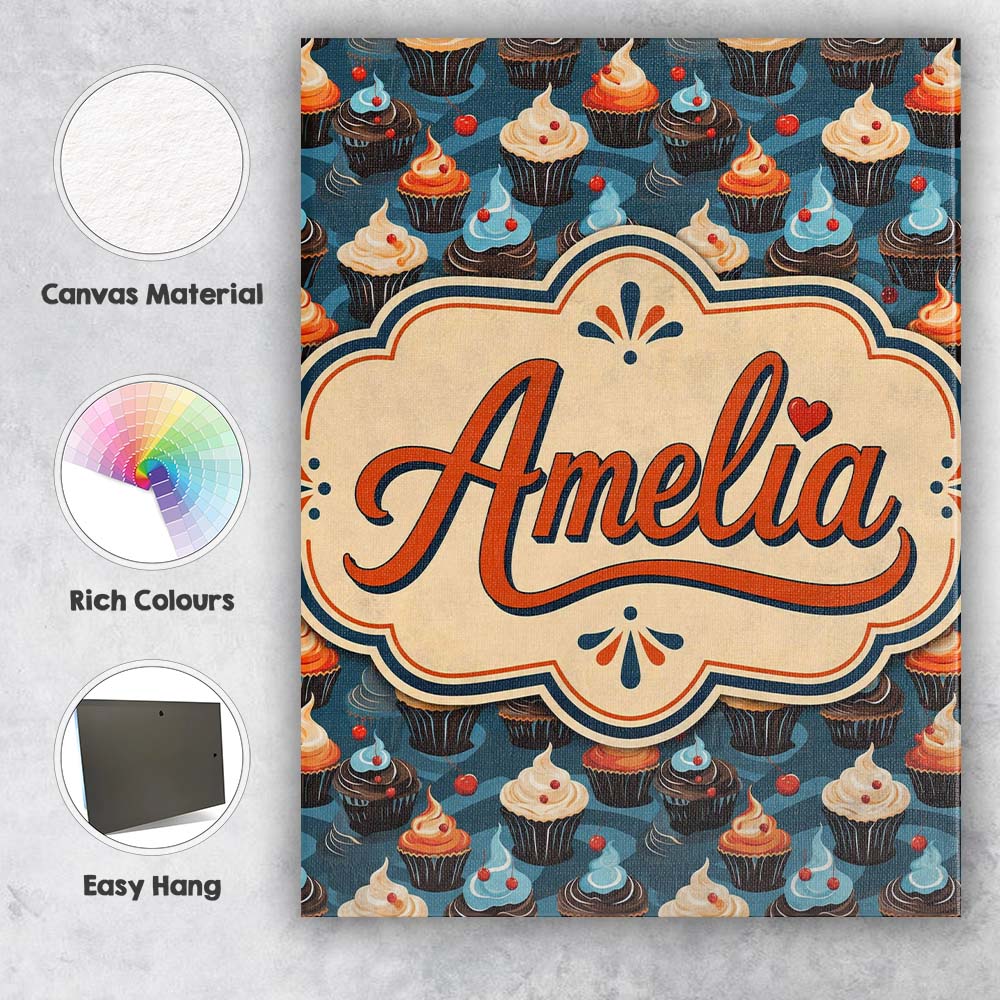 Personalised Name Cupcake Dessert Seamless Custom Unique Gift Idea Elegant Feature Canvas Wall Art Print Decor Picture Ready to Hang