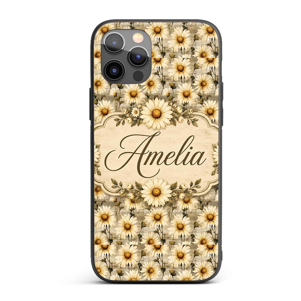 Classic Daisy Clusters on Soft Distressed Blue Custom Name Protective Phone Case Mobile Cover Durable Everyday Smartphone Shock Resistant