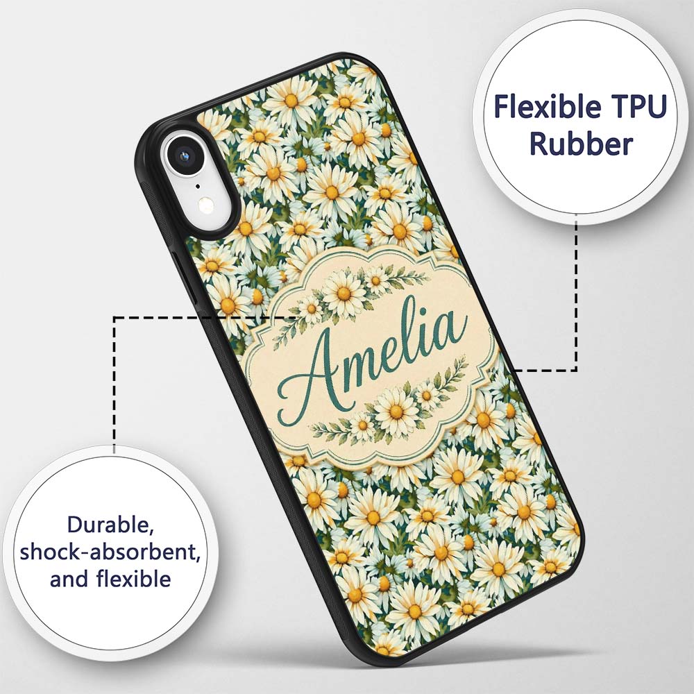 Soft Floral Daisy Trail on Muted Aqua Vintage Custom Name Protective Phone Case Mobile Cover Durable Everyday Smartphone Shock Resistant