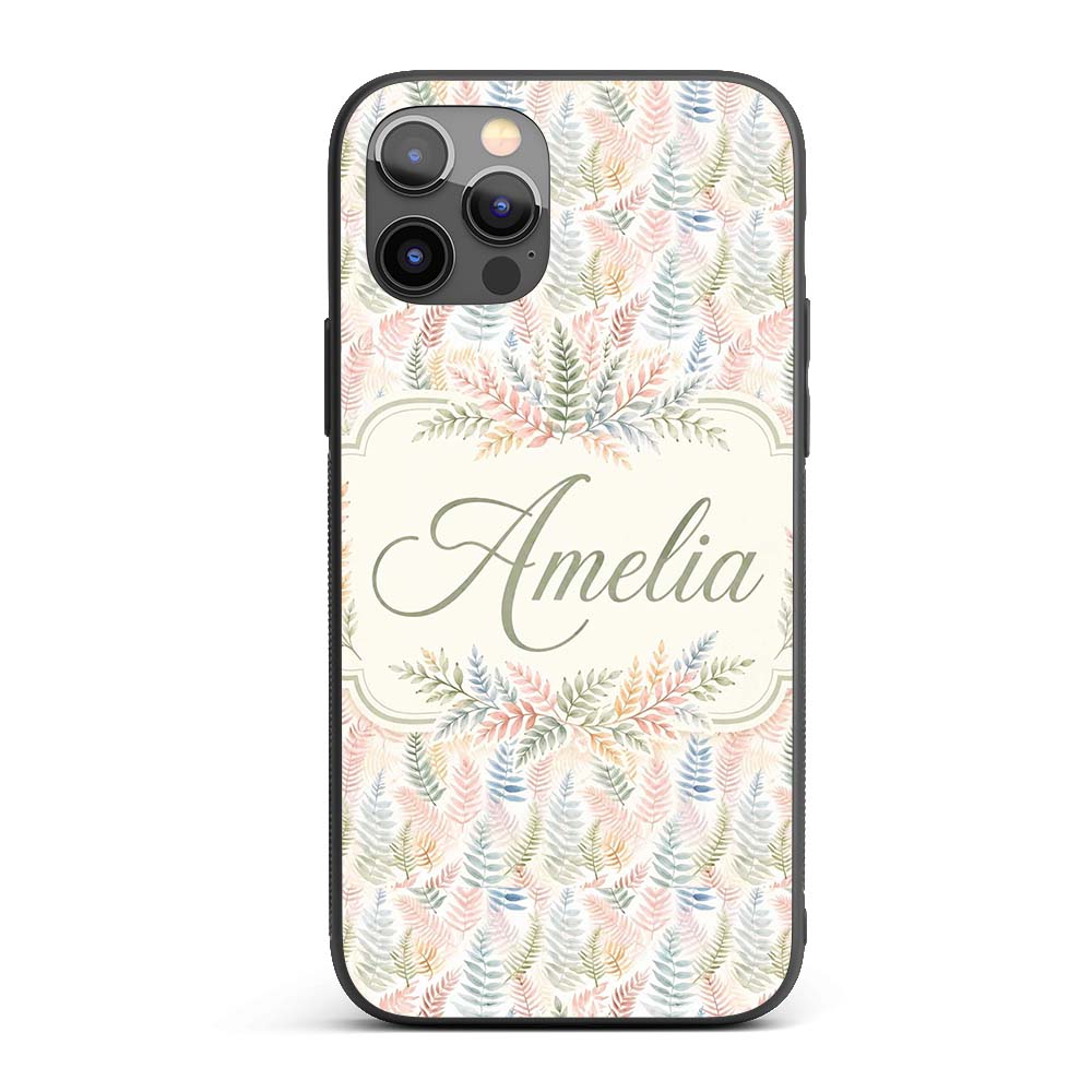 Soft Pastel Fern Leaves on Light Printed Design Custom Name Protective Phone Case Mobile Cover Durable Everyday Smartphone Shock Resistant