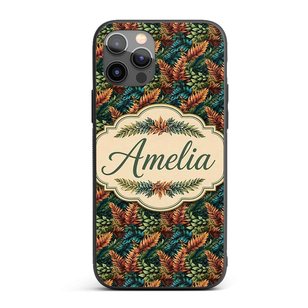 Vibrant Tropical Leaf Pattern in Deep Green and Custom Name Protective Phone Case Mobile Cover Durable Everyday Smartphone Shock Resistant