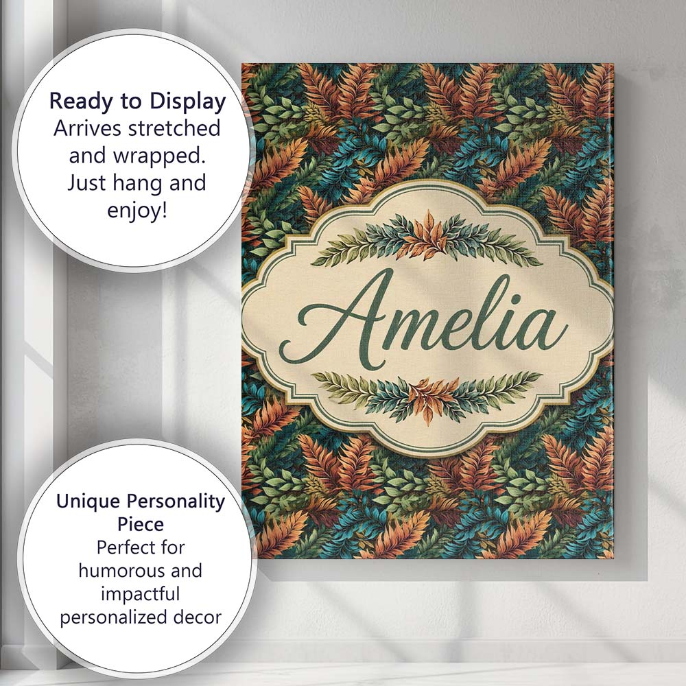 Personalised Name Vibrant Tropical Leaf Custom Modern Room Accent Elegant Feature Canvas Wall Art Print Decor Picture Ready to Hang