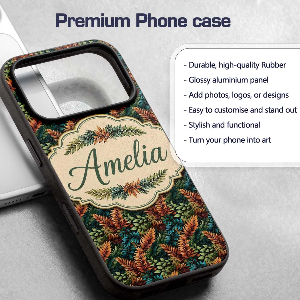 Vibrant Tropical Leaf Pattern in Deep Green and Custom Name Protective Phone Case Mobile Cover Durable Everyday Smartphone Shock Resistant