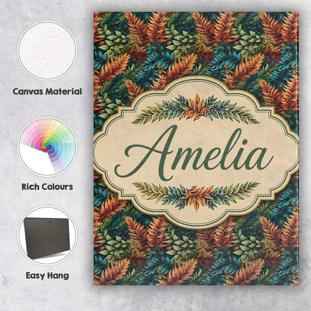 Personalised Name Vibrant Tropical Leaf Custom Modern Room Accent Elegant Feature Canvas Wall Art Print Decor Picture Ready to Hang