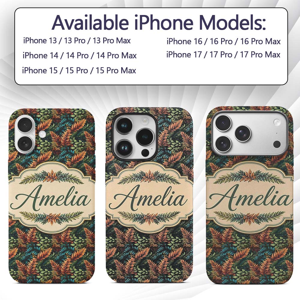 Vibrant Tropical Leaf Pattern in Deep Green and Custom Name Protective Phone Case Mobile Cover Durable Everyday Smartphone Shock Resistant