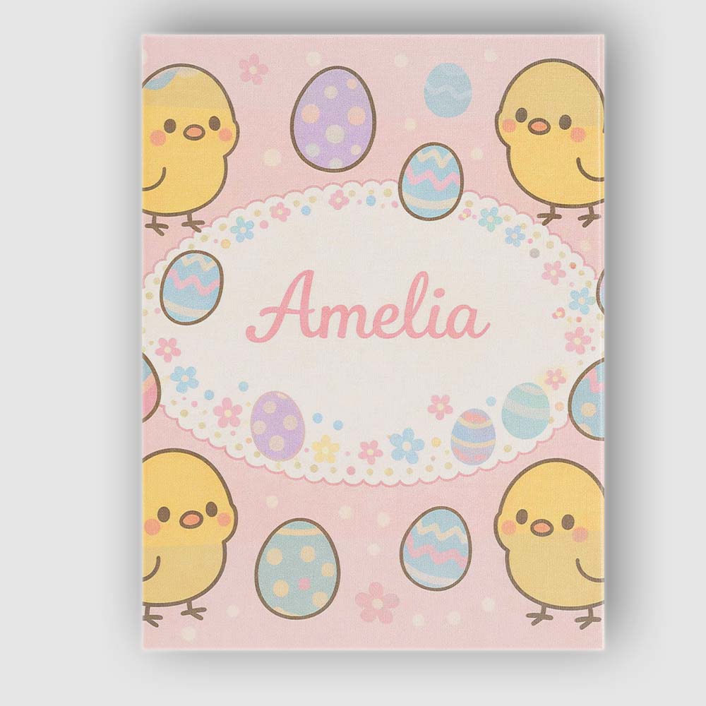 Personalised Name Cute Easter Chick Eggs Cartoon Animal Pattern Custom Statement Canvas Wall Art Print Decor Picture Ready to Hang