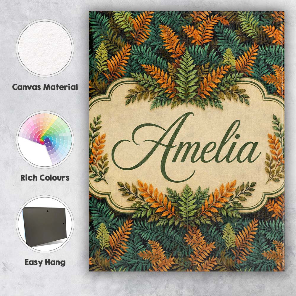 Personalised Name Lush Tropical Foliage in Custom Unique Gift Idea Elegant Feature Canvas Wall Art Print Decor Picture Ready to Hang