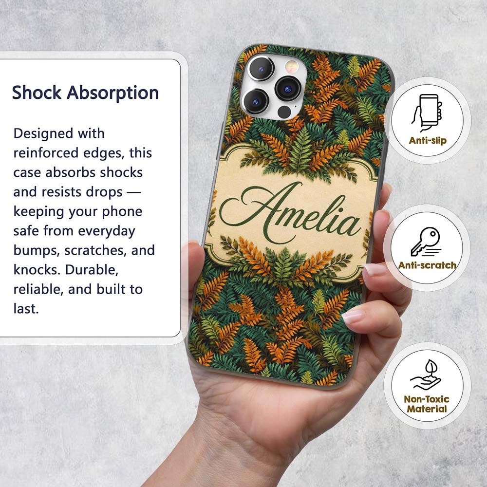 Lush Tropical Foliage in Rich Green and Amber Custom Name Protective Phone Case Mobile Cover Durable Everyday Smartphone Shock Resistant