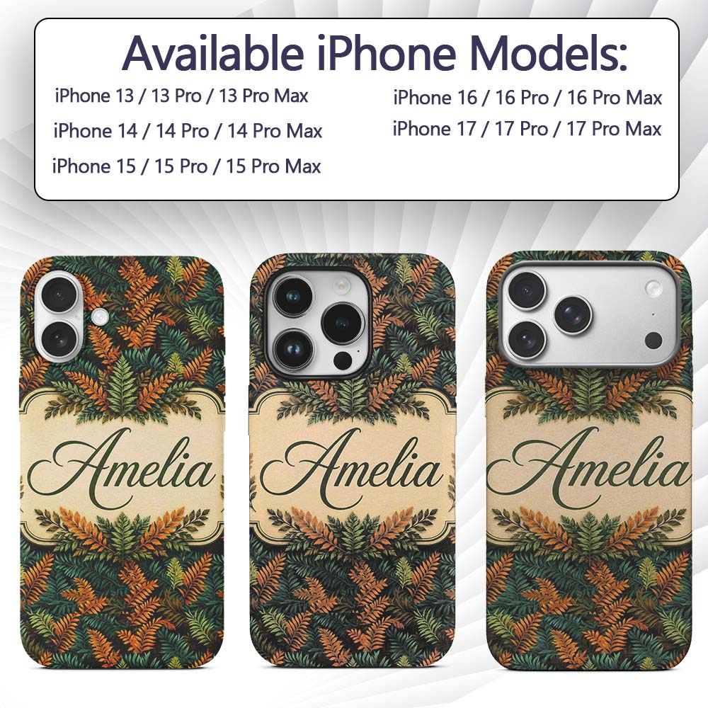 Lush Tropical Foliage in Rich Green and Amber Custom Name Protective Phone Case Mobile Cover Durable Everyday Smartphone Shock Resistant