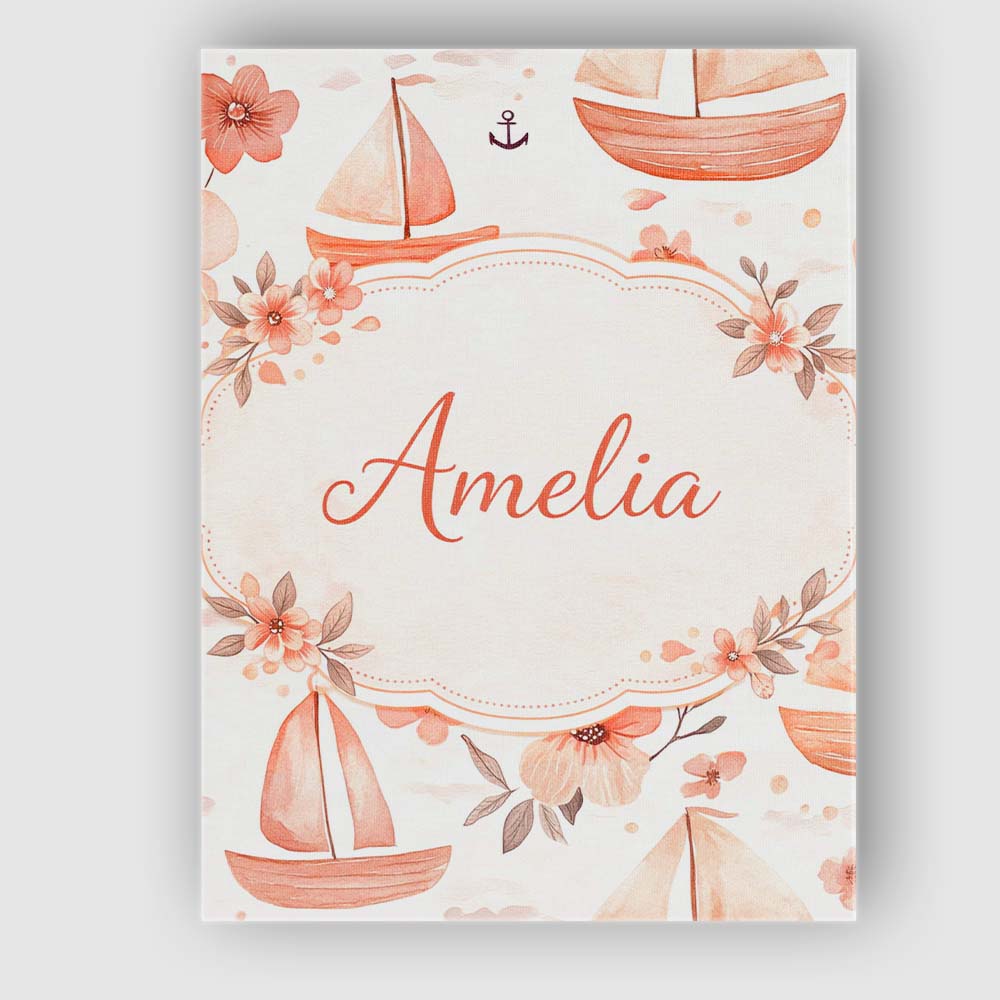 Personalised Name Nautical Sailboat Floral Coastal Pattern Seamless Custom Canvas Wall Art Print Decor Picture Ready to Hang