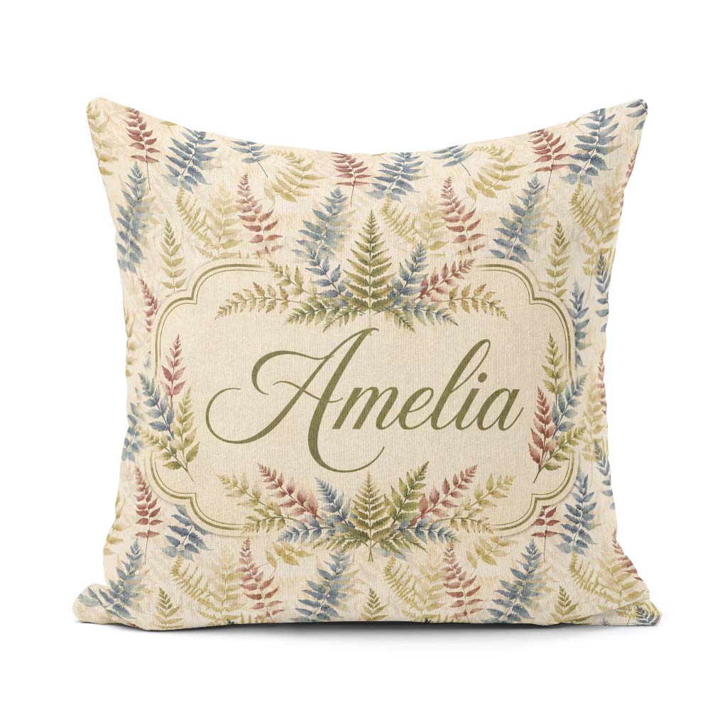 Custom Name Multicolour Fern Leaves Watercolor Botanical Pattern Square Filled Cushion Throw Pillow Sofa Bed Home Decor Zip Washable UK Made