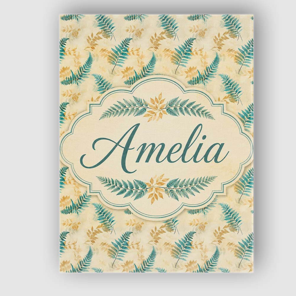Personalised Name Teal and Mustard Fern Custom Modern Room Accent Elegant Feature Canvas Wall Art Print Decor Picture Ready to Hang