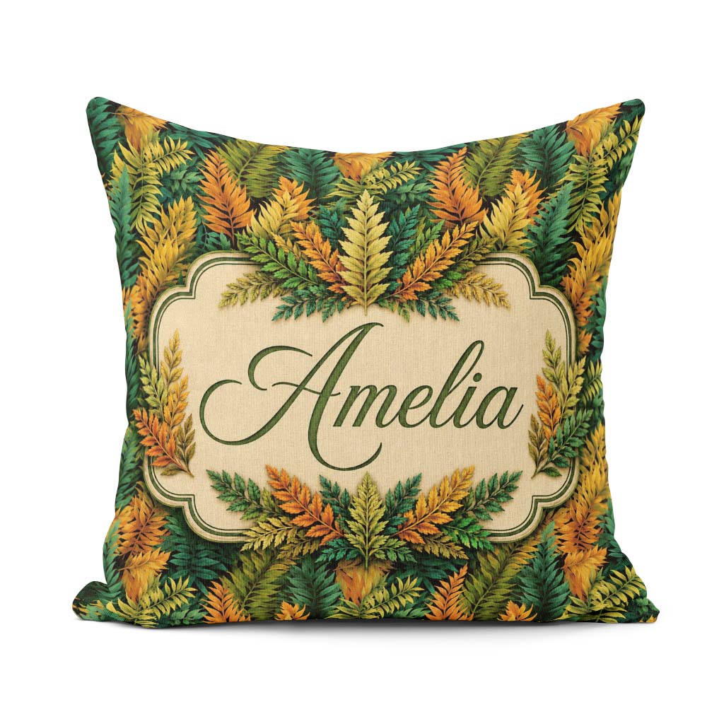 Custom Name Autumn Multicolour Leaf Botanical Seamless Pattern Square Filled Cushion Throw Pillow Sofa Bed Home Decor Zip Washable UK Made