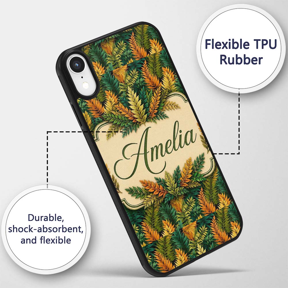 Autumn Multicolour Leaf Botanical Printed Design Custom Name Protective Phone Case Mobile Cover Durable Everyday Smartphone Shock Resistant