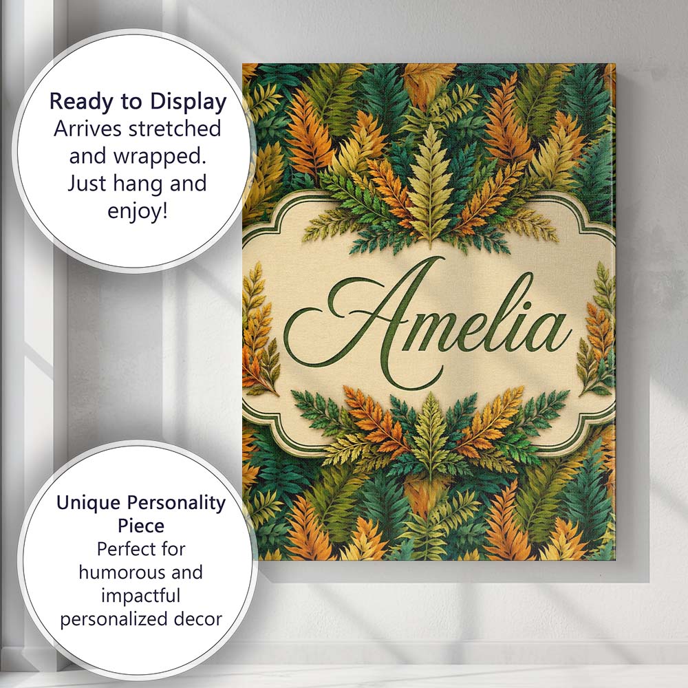 Personalised Name Autumn Multicolour Leaf Custom Unique Gift Idea Elegant Feature Canvas Wall Art Print Decor Picture Ready to Hang