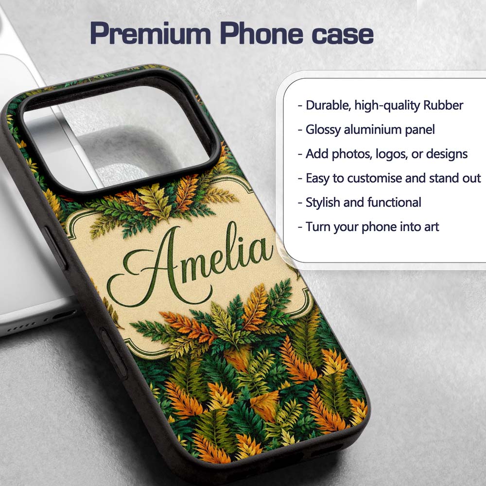 Autumn Multicolour Leaf Botanical Printed Design Custom Name Protective Phone Case Mobile Cover Durable Everyday Smartphone Shock Resistant