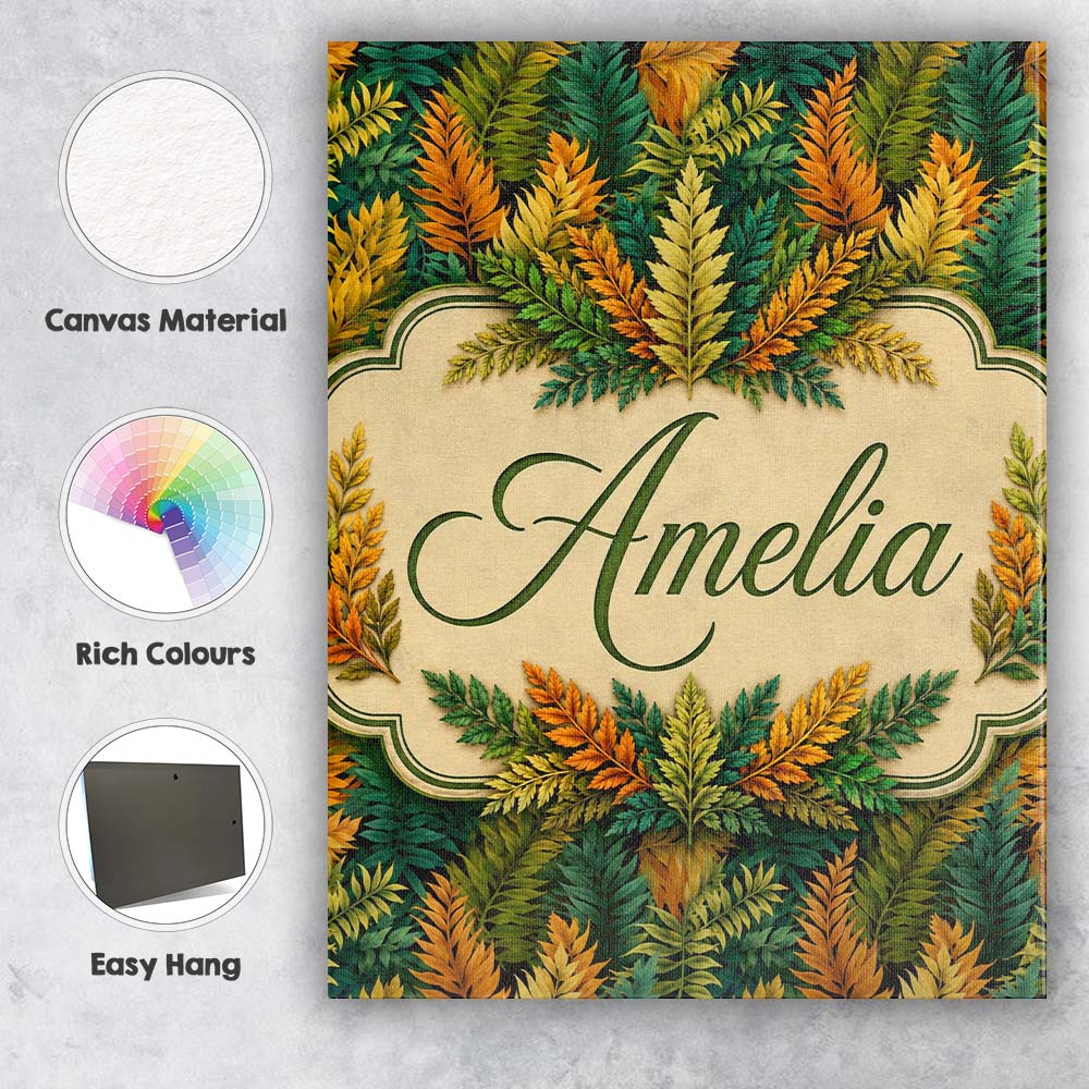 Personalised Name Autumn Multicolour Leaf Custom Unique Gift Idea Elegant Feature Canvas Wall Art Print Decor Picture Ready to Hang